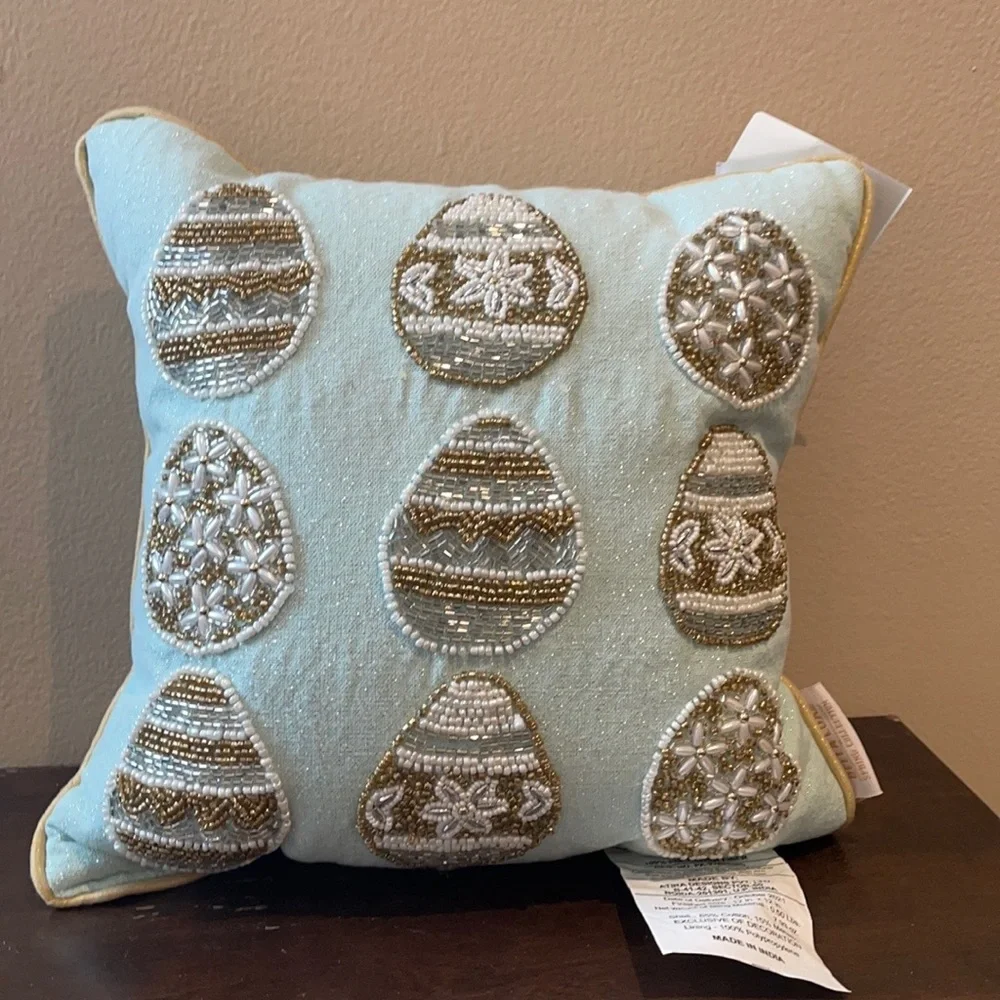 EASTER Eggs Beaded Throw Pillow Décor NEW
